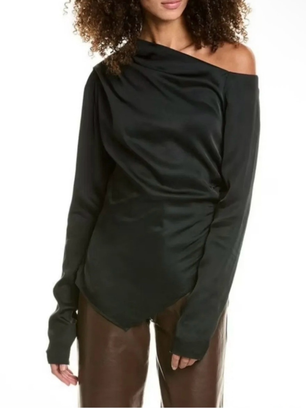 ALC JAMIE JAIME Off-Shoulder Black Women's Silky Tunic Blouse size 14 XL